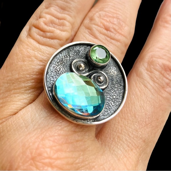 Triplet Opal Peridot Saucer Ring, SS 6.25 - Picture 5 of 6